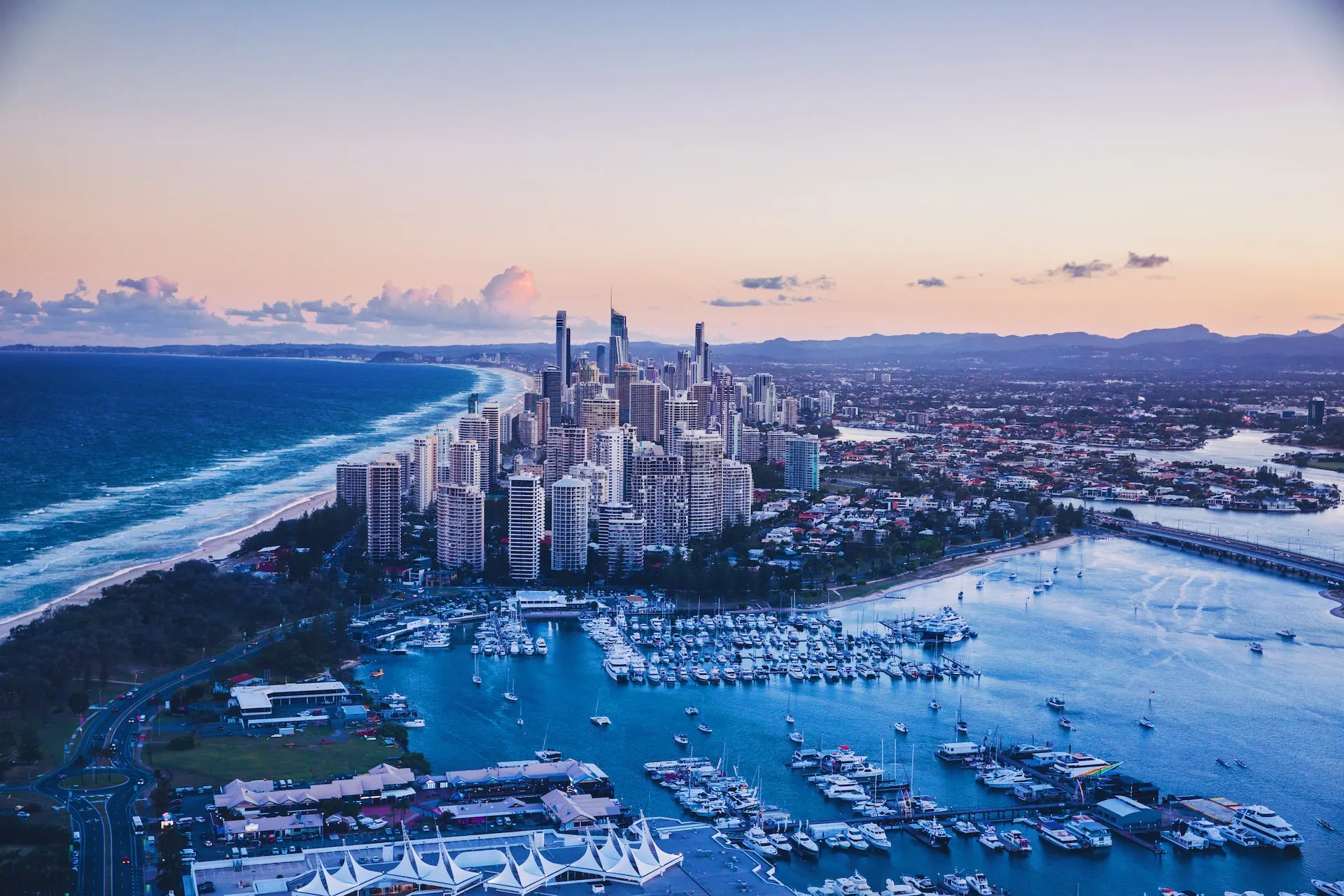 Aerial View of Surfers Paradise Beach on the Gold Coast in Queensland, Australia