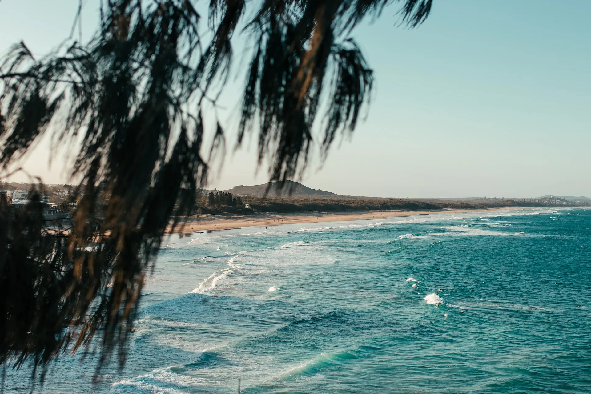 View of Coolum Beach on the Sunshine Coast in Queensland from a nearby lookout