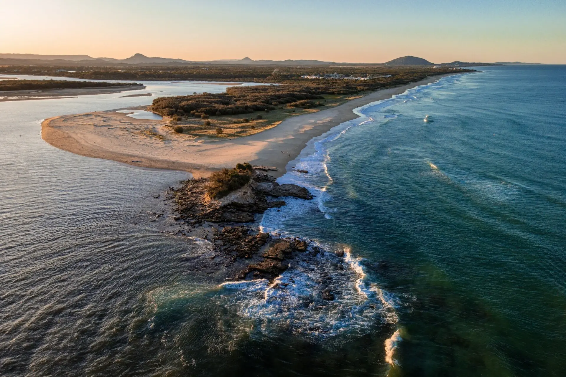 Aerial view of Cotton Tree Beach on the Sunshine Coast in Queensland