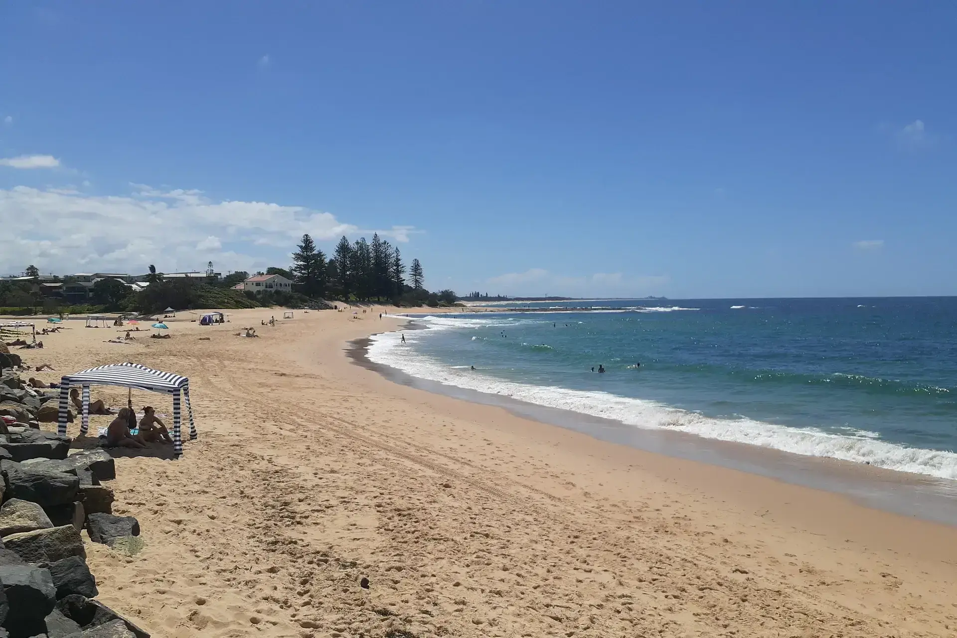 Extended view of Moffat Beach in Caloundra on the Sunshine Coast in Queensland