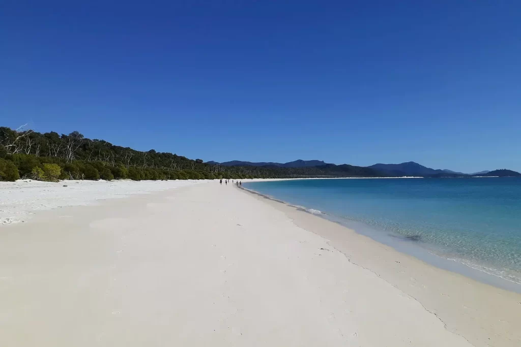 Full length view of Whitehaven Beach in Whitsunday Islands Qld