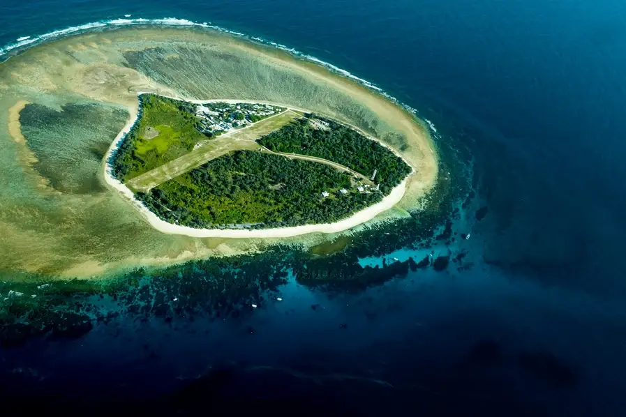 Aerial view of Lady Elliot Island off the coast of Bundaberg in Queensland, Australia.