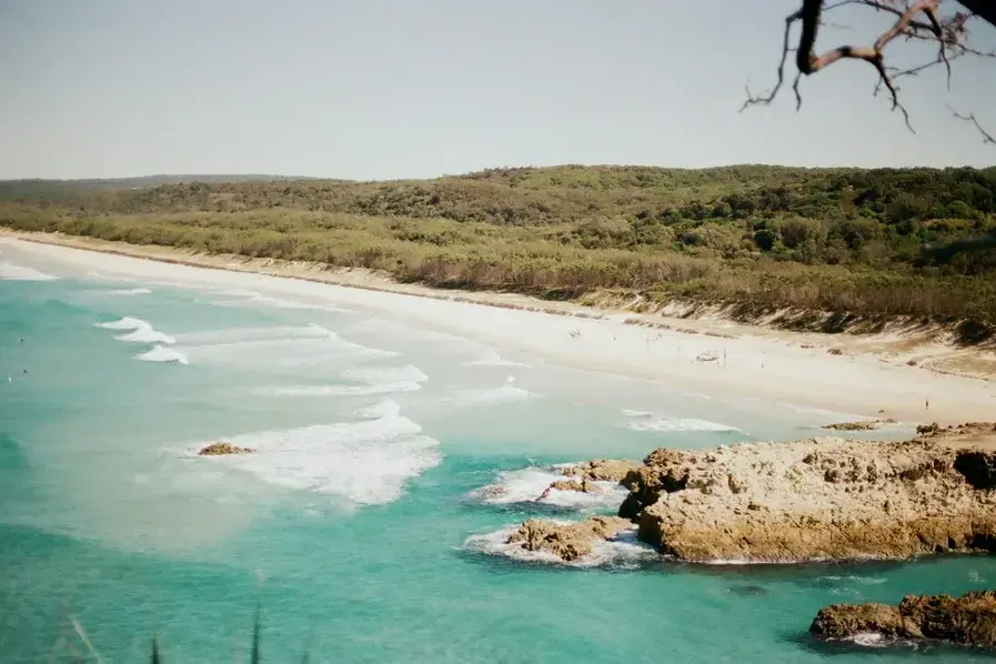 Extended view of the coastline at North Stradbroke Island in Queensland, Australia