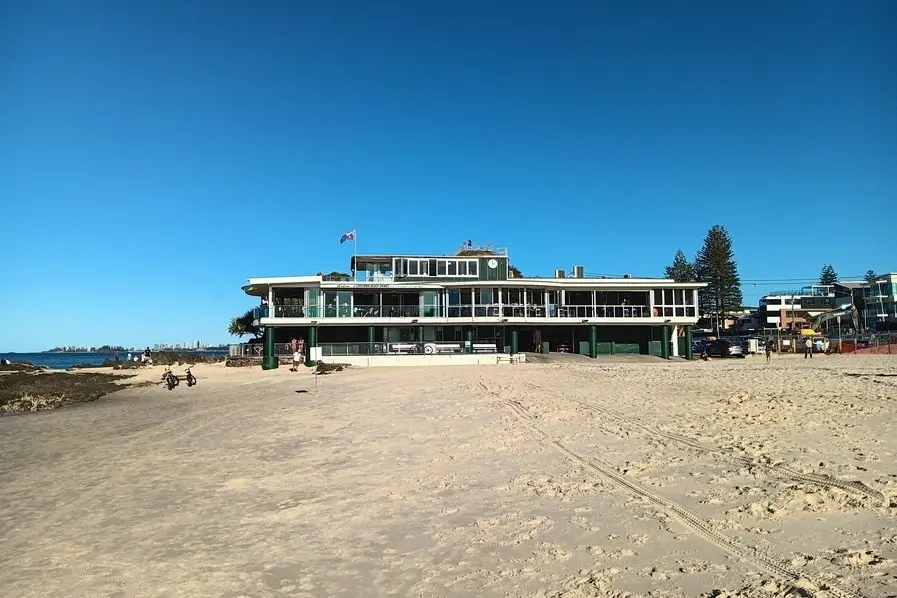 View of the Currumbin Beach Surf Lifesaving Club on the Gold Coast in Queensland