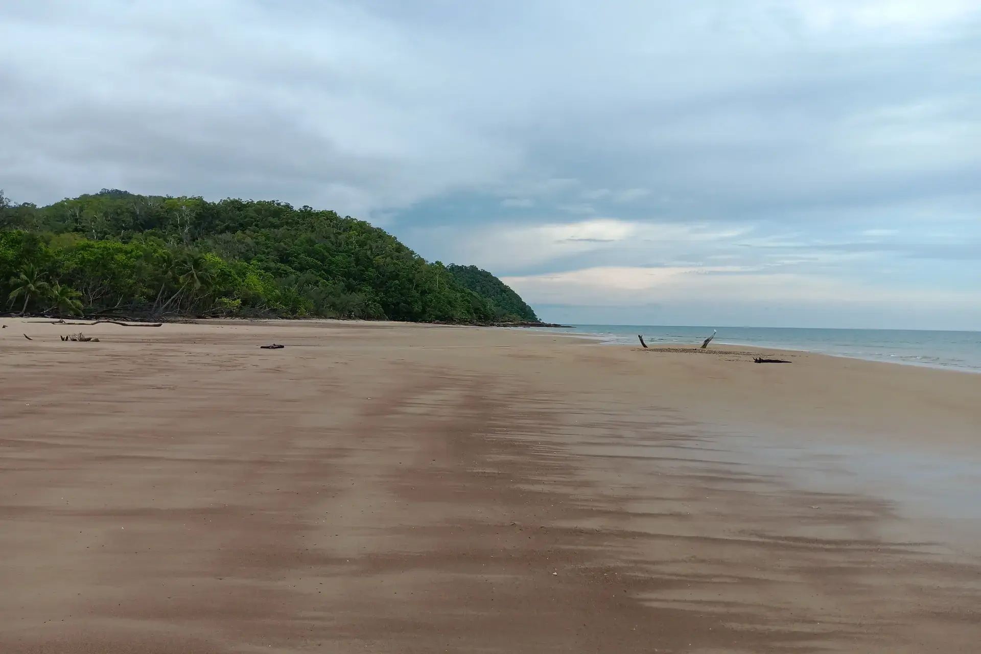 Full length view of Cow Bay Beach in the Daintree National Park in Tropical North Queensland.