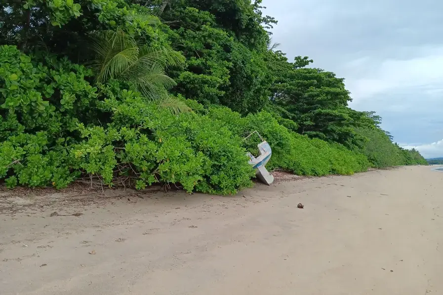 Boat hidden in the greenery at Cooya Beach Near Cairns in Tropical North Queensland