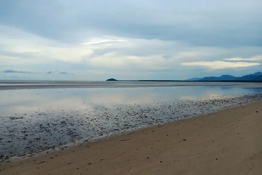 Looking out to the water and Island in the distance at Cooya Beach in Tropical North Queensland