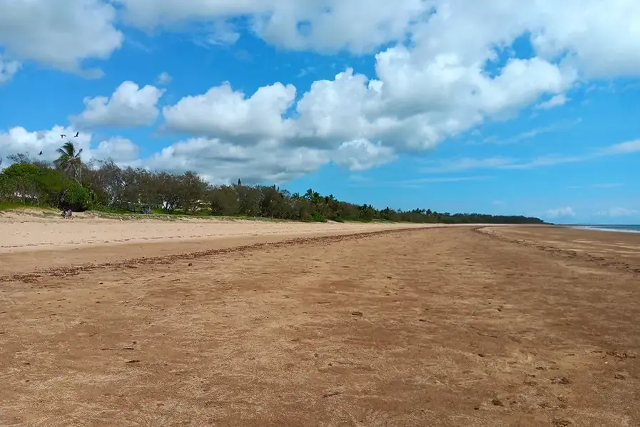 Extended view of the sand at Sarina Beach on the Serenity Coast in Queensland, Australia